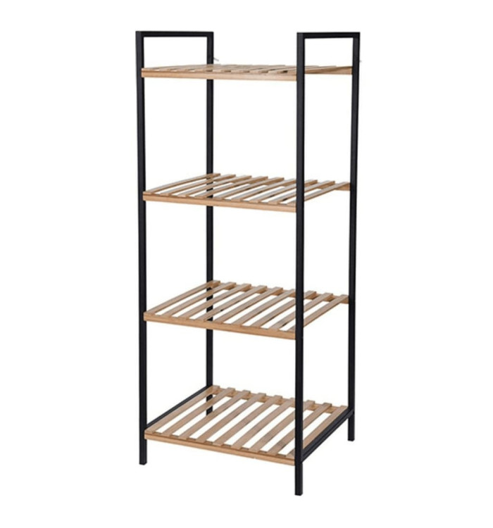 Bathroom Solutions Support de rangement et 4 étagères Bambou et acier | Mobilier & Déco