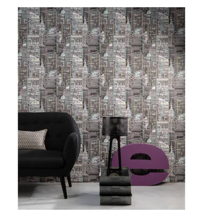Noordwand Papier peint Good Vibes Skyscrapers Glow in Dark Gris | Mobilier & Déco
