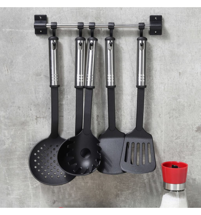 HI Ensemble d'ustensiles de cuisine 6 pcs Noir et argenté | Mobilier & Déco