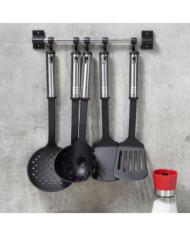 HI Ensemble d'ustensiles de cuisine 6 pcs Noir et argenté | Mobilier & Déco