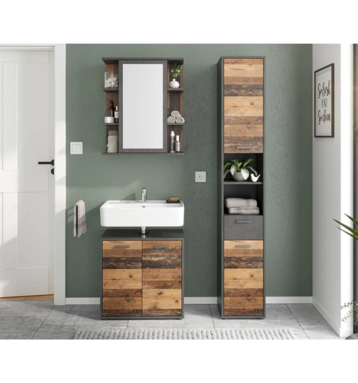 FMD Armoire à miroir de salle de bain Matera Sombre de style ancien | Mobilier & Déco
