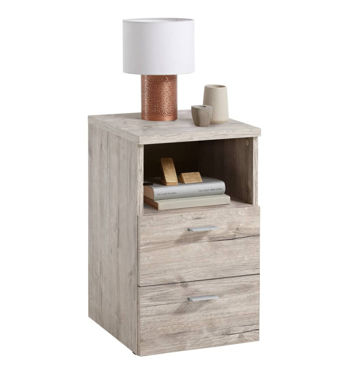 FMD Table de chevet avec 2 tiroirs et étagère ouverte Chêne sable | Mobilier & Déco