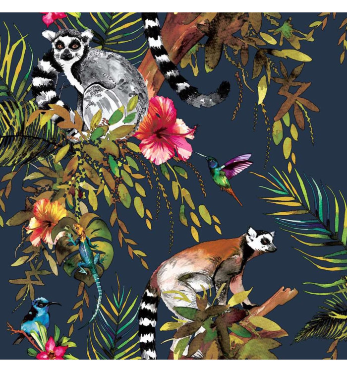 DUTCH WALLCOVERINGS Papier peint Lémurien Bleu pétrole | Mobilier & Déco