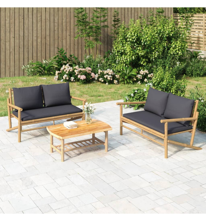 Banc de jardin avec coussins gris foncé bambou | Mobilier & Déco