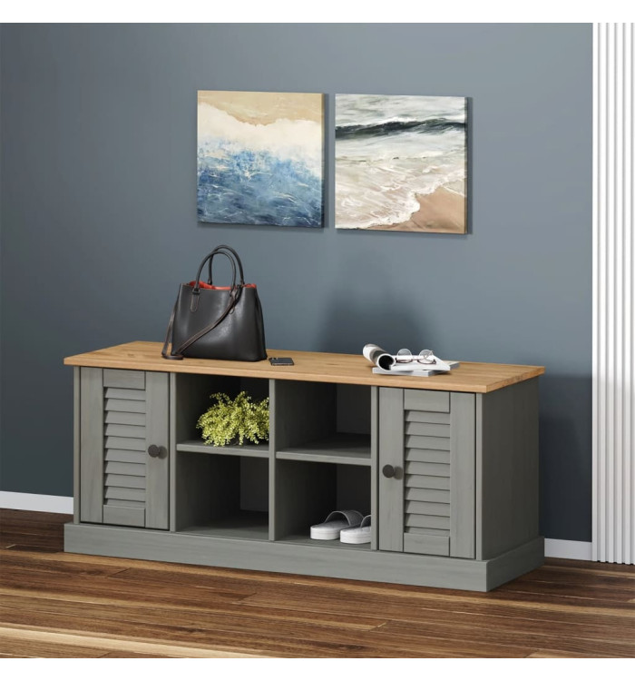 Banc à chaussures VIGO gris 106x35x45 cm bois massif de pin | Mobilier & Déco