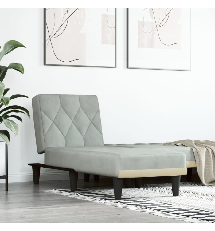 Chaise longue gris clair velours | Mobilier & Déco