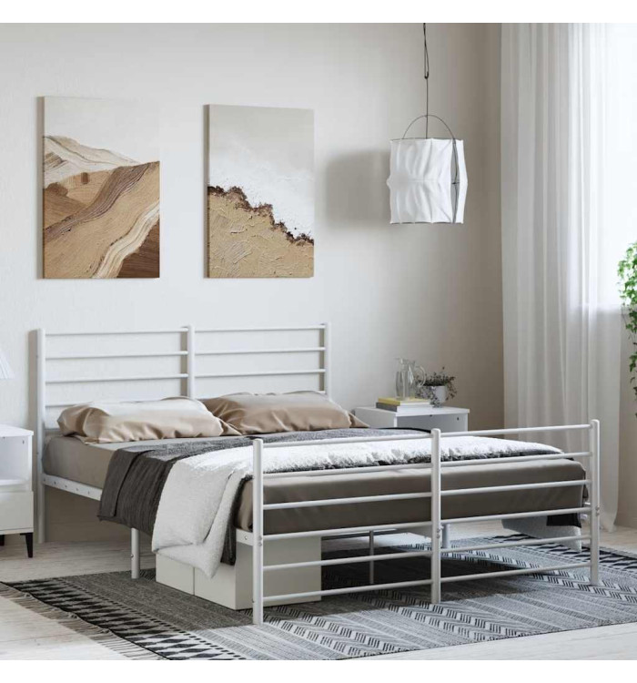 Cadre de lit métal sans matelas et pied de lit blanc 135x190 cm | Mobilier & Déco