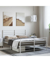 Cadre de lit métal sans matelas et pied de lit blanc 135x190 cm | Mobilier & Déco