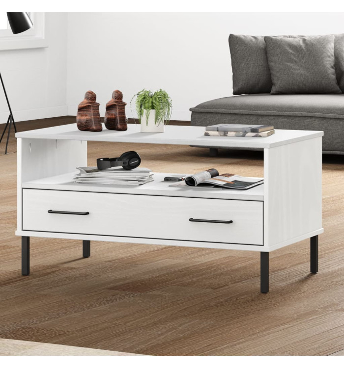 Table basse avec pieds en métal Blanc 85x50x45 cm Bois OSLO | Mobilier & Déco