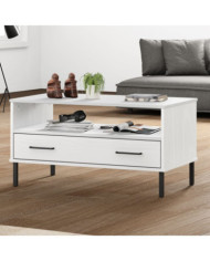 Table basse avec pieds en métal Blanc 85x50x45 cm Bois OSLO | Mobilier & Déco