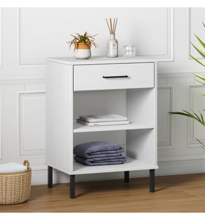 Armoire console avec pieds en métal Blanc Bois pin massif OSLO | Mobilier & Déco
