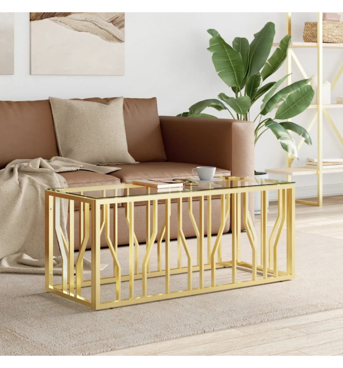 Table basse 110x45x45 cm acier inoxydable et verre | Mobilier & Déco