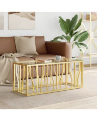 Table basse 110x45x45 cm acier inoxydable et verre | Mobilier & Déco