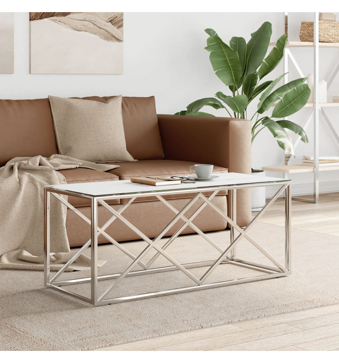 Table basse 110x45x45 cm acier inoxydable et verre | Mobilier & Déco