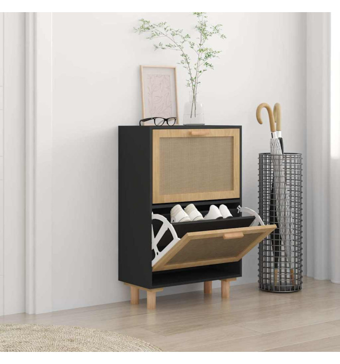Armoire à chaussures Noir 52x25x80 cm Bois d'ingénierie/rotin | Mobilier & Déco
