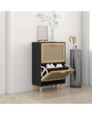 Armoire à chaussures Noir 52x25x80 cm Bois d'ingénierie/rotin | Mobilier & Déco