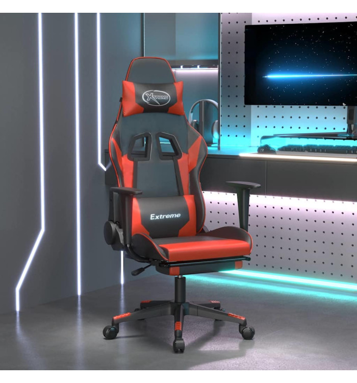 Chaise de jeu de massage et repose-pied Noir rouge Similicuir | Mobilier & Déco