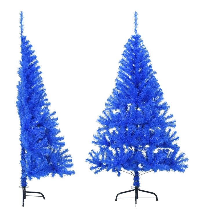 Demi sapin de Noël artificiel avec support Bleu 120 cm PVC | Mobilier & Déco