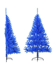 Demi sapin de Noël artificiel avec support Bleu 120 cm PVC | Mobilier & Déco