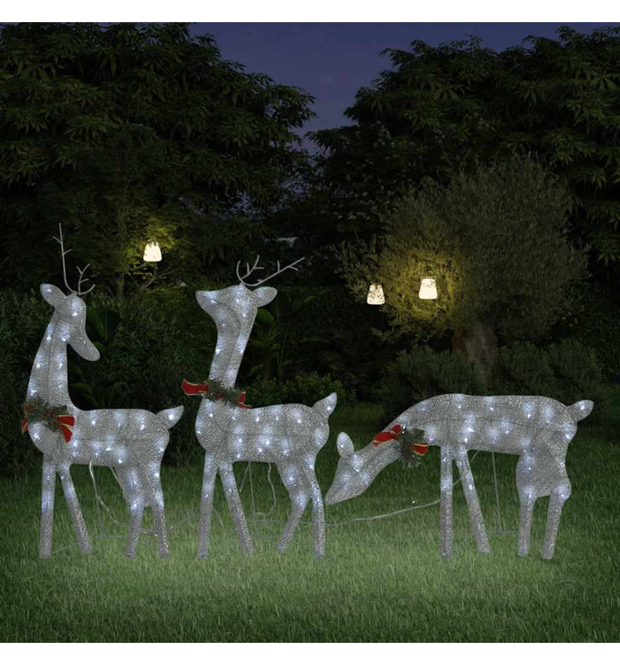 Famille de rennes de Noël 270x7x90cm Argenté Blanc froid Maille | Mobilier & Déco