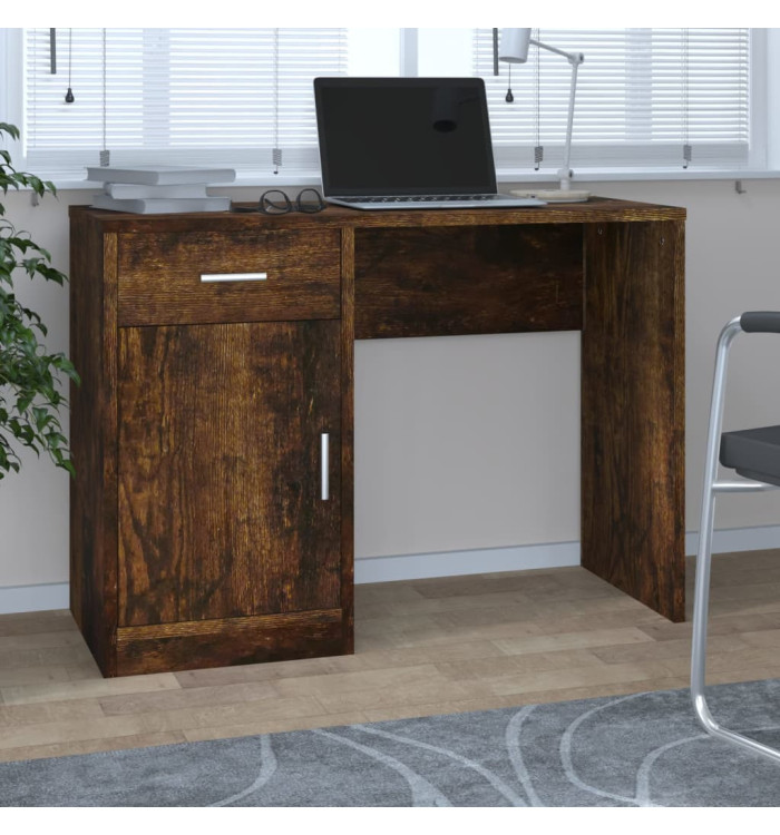 Bureau avec tiroir et armoire Chêne fumé 100x40x73 cm | Mobilier & Déco