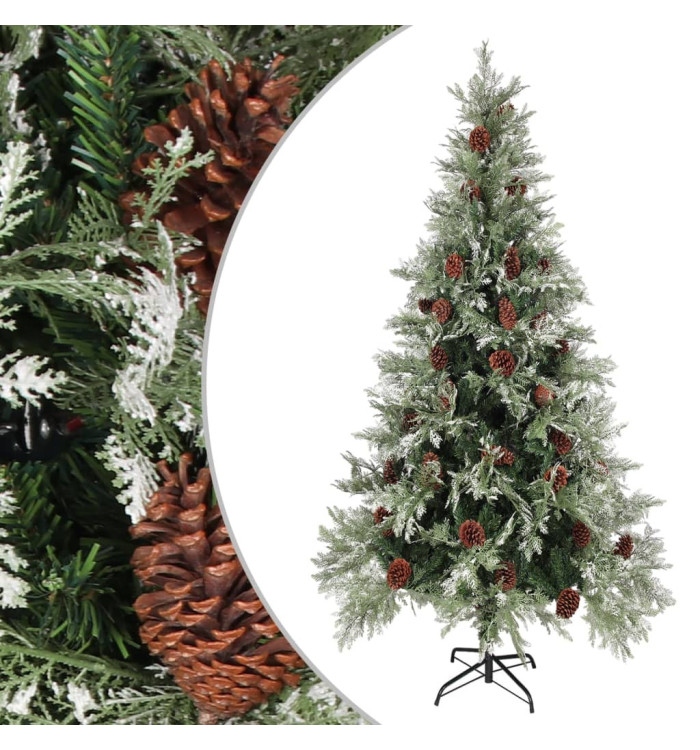 Sapin de Noël avec pommes de pin Vert et blanc 225 cm PVC et PE | Mobilier & Déco