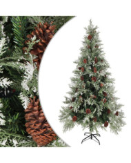 Sapin de Noël avec pommes de pin Vert et blanc 225 cm PVC et PE | Mobilier & Déco