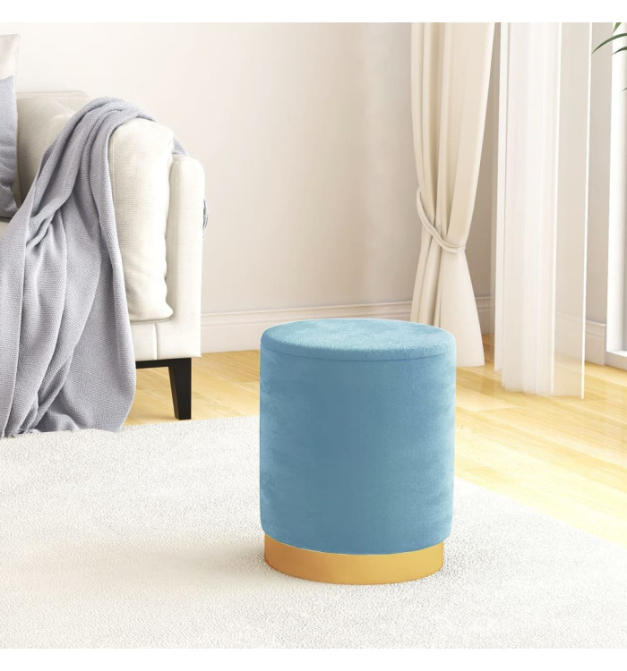 Tabouret de rangement rond Bleu clair Velours | Mobilier & Déco