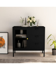 Buffet Noir 75x35x70 cm Acier et verre trempé | Mobilier & Déco