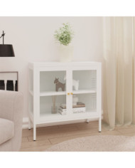 Buffet Blanc 70x35x70 cm Acier et verre | Mobilier & Déco