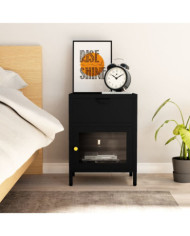 Table de chevet Noir 40x30x54,5 cm Acier et verre | Mobilier & Déco