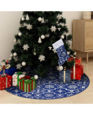 Jupe de sapin de Noël de luxe avec chaussette Bleu 122 cm Tissu | Mobilier & Déco