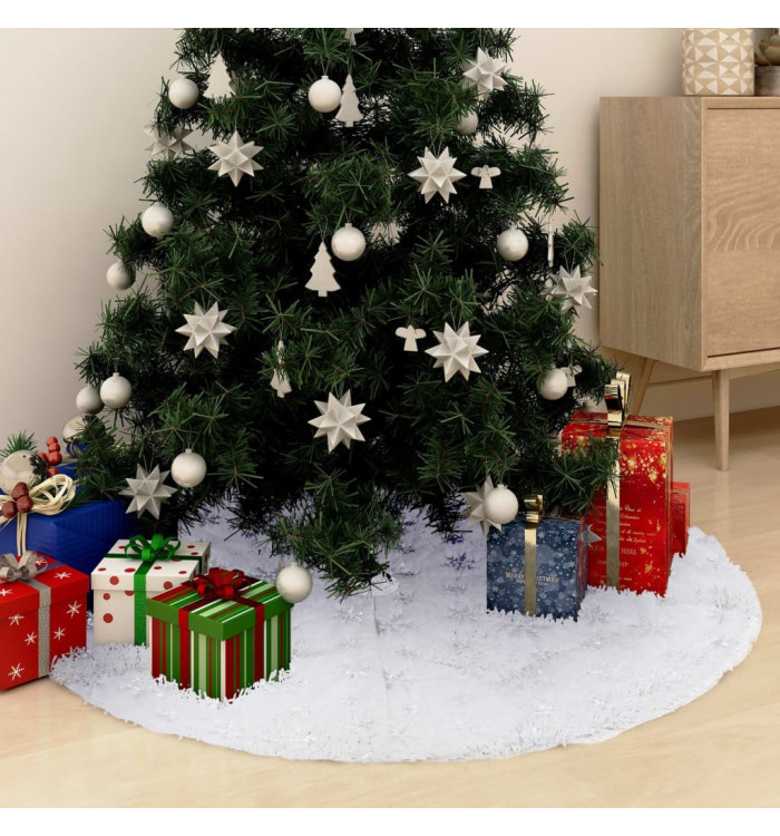 Jupe de sapin de Noël de luxe Blanc 90 cm Fausse fourrure | Mobilier & Déco