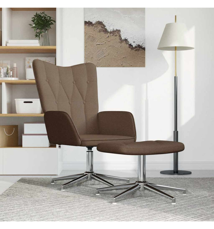 Chaise de relaxation avec tabouret Marron Tissu | Mobilier & Déco
