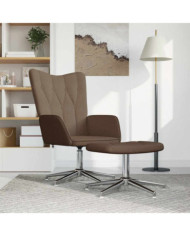 Chaise de relaxation avec tabouret Marron Tissu | Mobilier & Déco