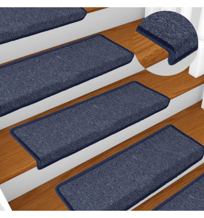 Tapis d'escalier 15 pcs 65x21x4 cm Gris et bleu | Mobilier & Déco