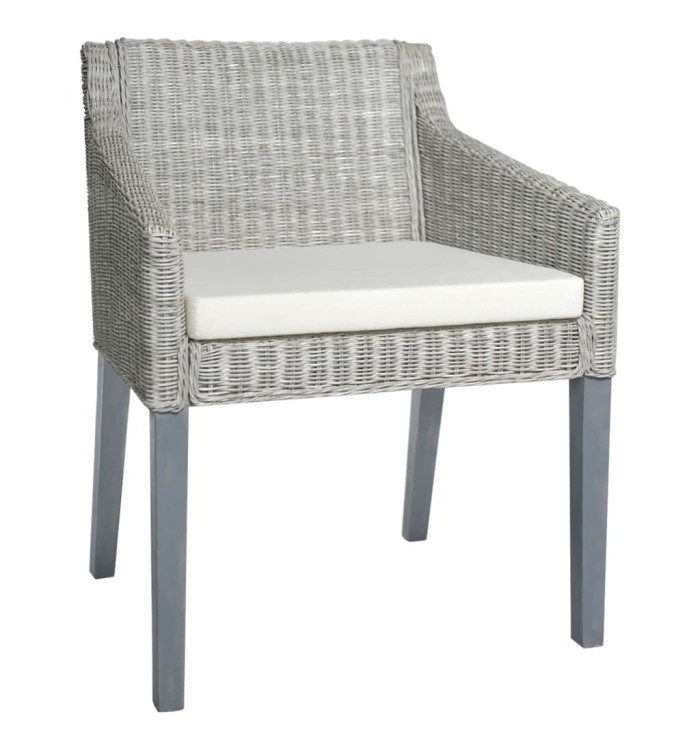 Chaise à manger avec coussin Gris Rotin naturel | Mobilier & Déco