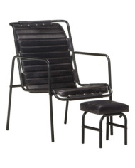 Fauteuil de relaxation avec repose-pied Noir Cuir véritable | Mobilier & Déco