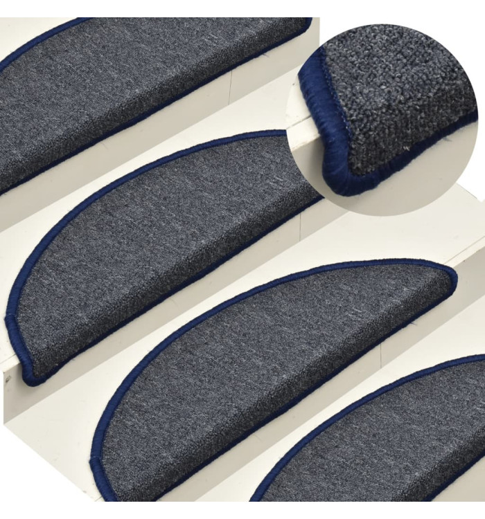 Tapis de marches d'escalier 15 pcs Gris foncé et bleu 56x17x3cm | Mobilier & Déco