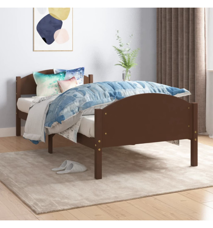 Cadre de lit sans matelas marron foncé bois pin massif 90x200cm | Mobilier & Déco