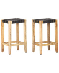 Tabourets de bar lot de 2 noir cuir véritable 75 cm | Mobilier & Déco