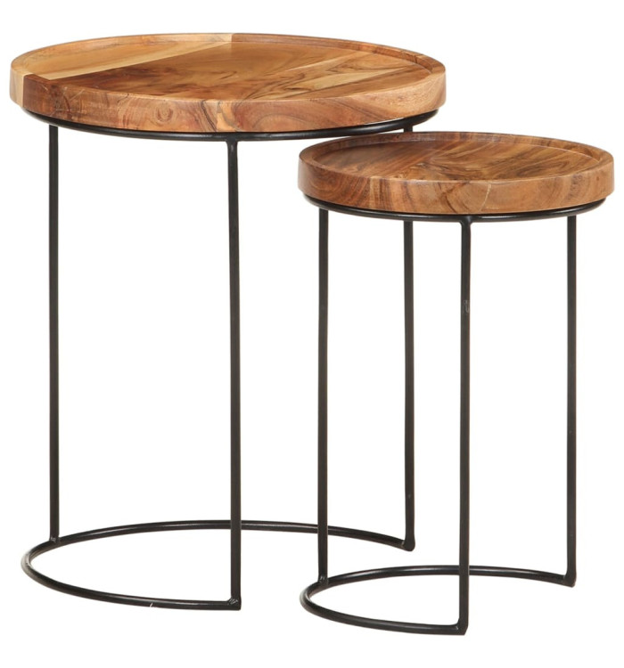 Ensemble de table basse 2 pcs bois d'acacia massif et acier | Mobilier & Déco