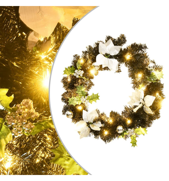 Couronne de Noël avec lumières LED Noir 60 cm PVC | Mobilier & Déco