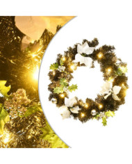 Couronne de Noël avec lumières LED Noir 60 cm PVC | Mobilier & Déco