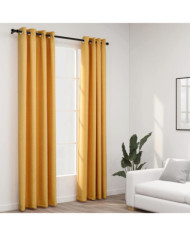 Rideaux occultants Aspect lin à œillets 2 pcs Jaune 140x225 cm | Mobilier & Déco