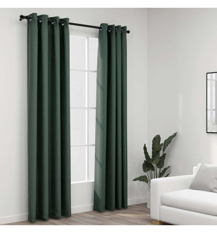 Rideaux occultants Aspect lin avec œillets 2 pcs Vert 140x225cm | Mobilier & Déco