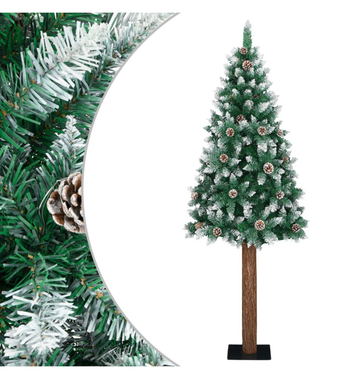 Sapin de Noël mince bois véritable et neige blanche vert 210 cm | Mobilier & Déco