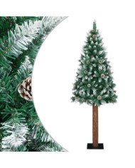 Sapin de Noël mince bois véritable et neige blanche vert 210 cm | Mobilier & Déco