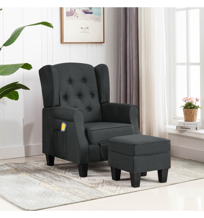Fauteuil de massage avec repose-pied Gris foncé Tissu | Mobilier & Déco