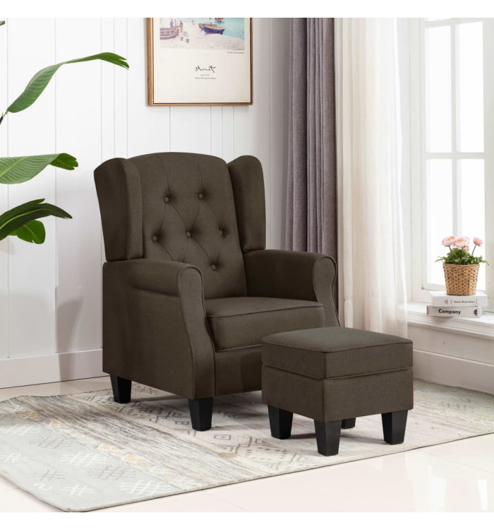 Fauteuil avec repose-pied Marron Tissu | Mobilier & Déco